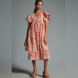 Brand New MAEVE PRINTED FLUTTER-SLEEVE BABYDOLL DRESS